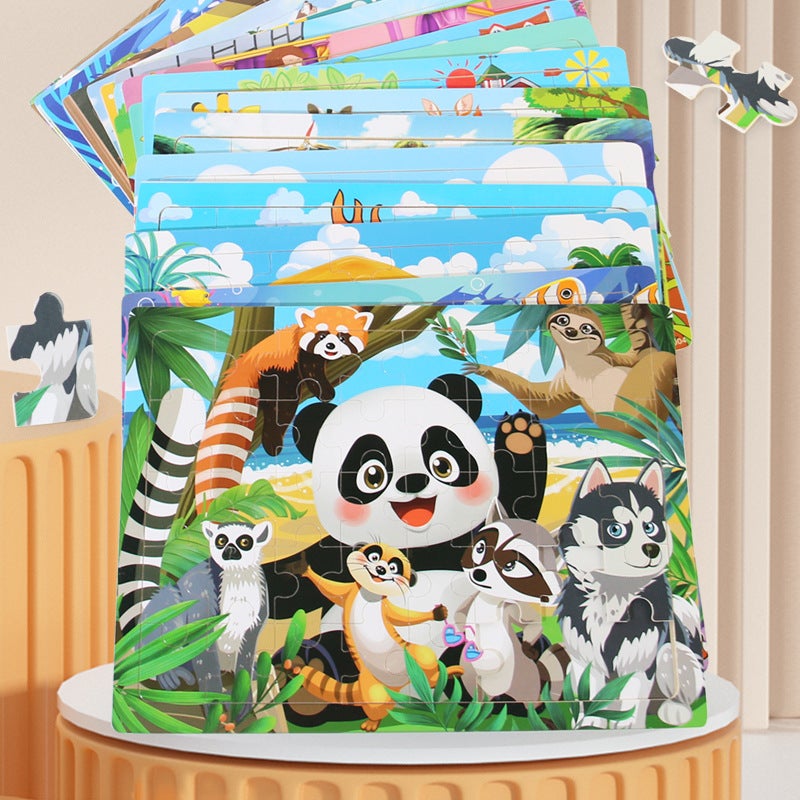 Wooden 40 Pieces Puzzle Toddler Cartoon Animal Traffic Plane Puzzle Baby Early Education Benefit Intelligence Building Blocks Toy - Image 2